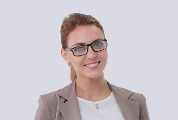 Portret van jonge gelukkig Glimlachende zakenvrouw met map, isol — Stockfoto