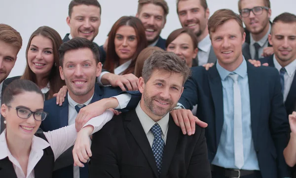 Gran grupo de empresarios entusiasmados. Aislado sobre blanco — Foto de Stock