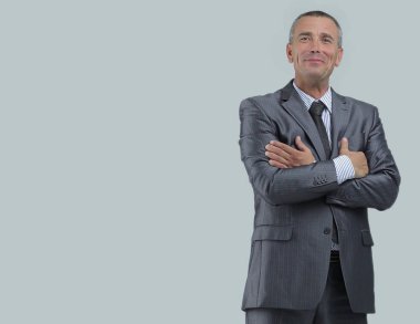 tam büyüme portre. başarılı gülümseyen iş adamı.