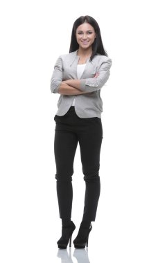 Tam büyüme modern bir genç kadının portresi. Meslek ve kariyer kavramı.