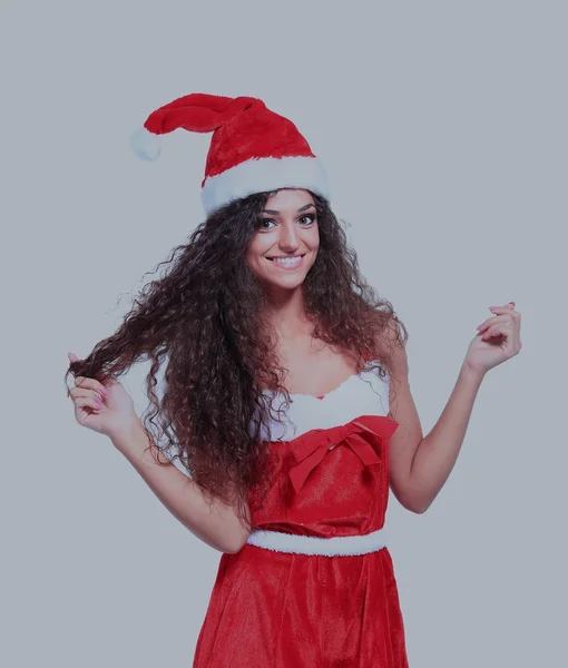 Mulher feliz bonita em roupas de Papai Noel — Fotografia de Stock