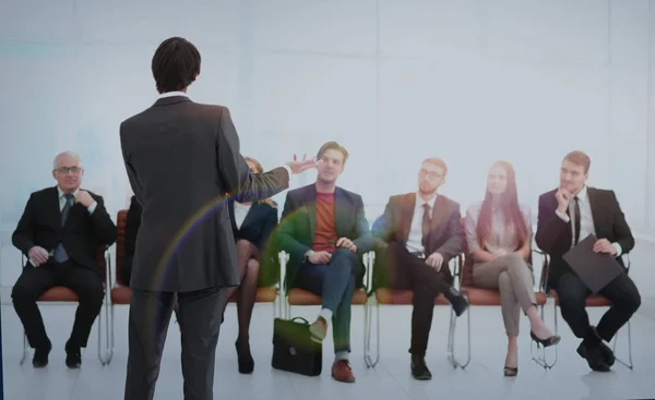 Employees carefully listening to your boss at a business meeting — Stock Photo, Image