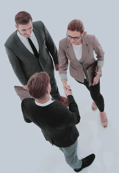 Handshake between business people in a modern office — Stock Photo, Image