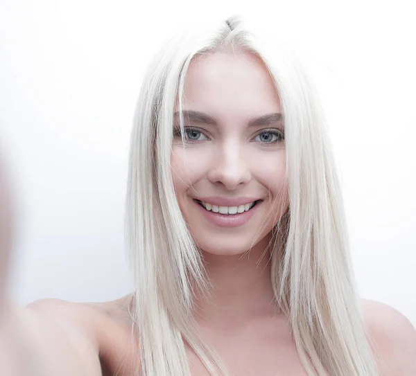 Närbild ansikte allvarlig vacker blond kvinna — Stockfoto