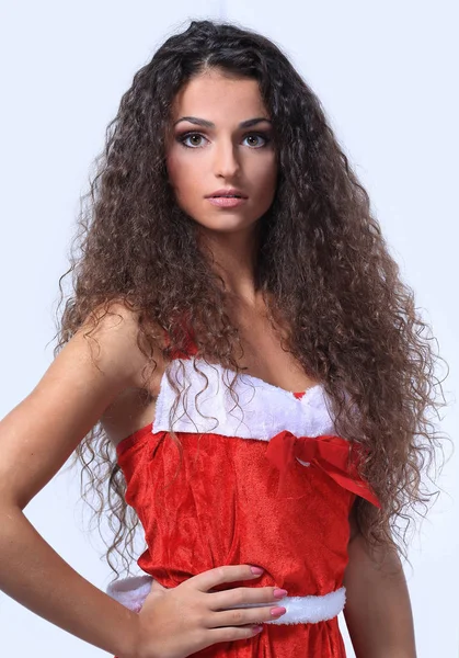 Young woman wearing a red party dress — Stock Photo, Image