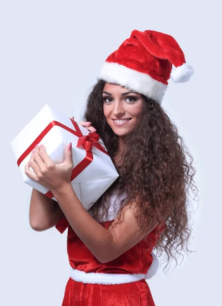 Hermosa mujer vistiendo traje de Santa Claus — Foto de Stock