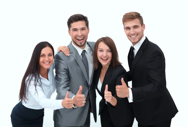 Boldog üzleti csapat mutatja a hüvelykujj up.i — Stock Fotó