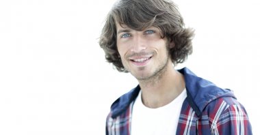 portre. şık bir ekose gömlekli adam. yakın çekim.