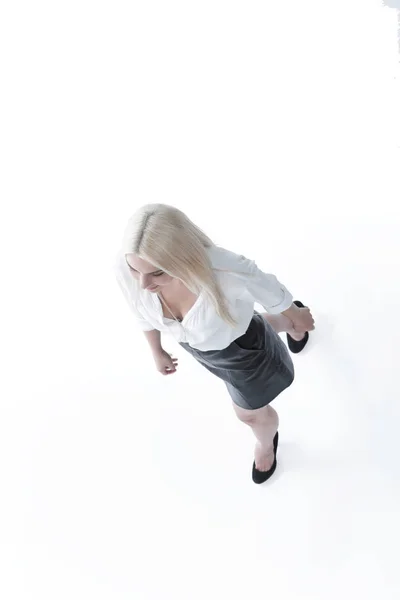 Vista dall'alto. La donna d'affari di successo sta andando avanti. foto in piena crescita — Foto Stock