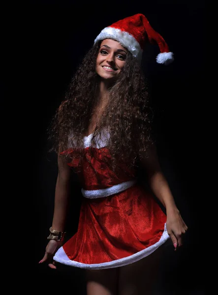 美丽的女人，穿上圣诞老人条服装 — 图库照片