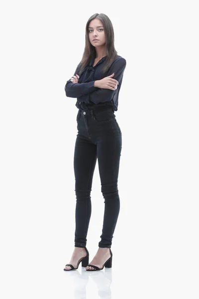 Jovem mulher de negócios confiante. Retrato de comprimento total — Fotografia de Stock