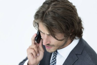 Mobil bir konuşan iş adam yukarıda görüntülemek