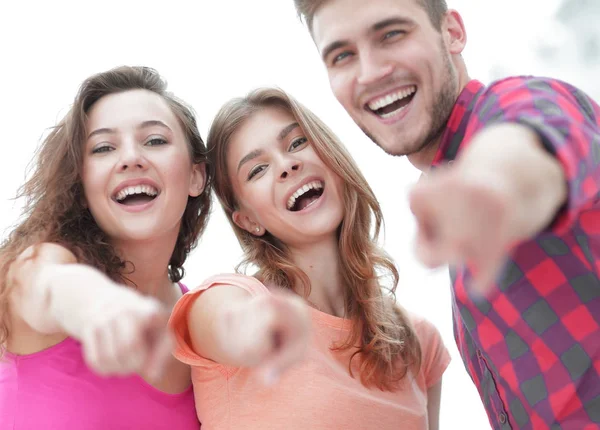Closeup of three young people showing hands forward — Stock Photo, Image