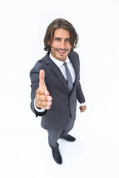 Üzletember felajánlja és kezet nyújt a kézfogásért.. — Stock Fotó