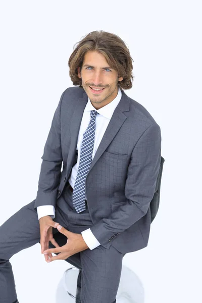 Geïsoleerde business man gelukkig uitziende camera — Stockfoto