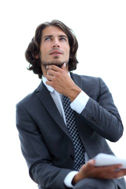 Tabletli modern iş adamı kopyalama alanına bakıyor