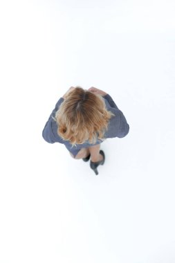 En baştan görüntüleyin. modern iş kadın .isolated beyaz