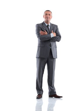 tam büyüme portre. başarılı gülümseyen iş adamı.