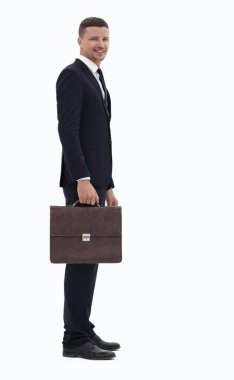 evrak çantası ile kendine güvenen iş adamı. yan görünüm
