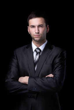 İş, insanlar ve ofis kavramı - mutlu gülümseyen iş adamı