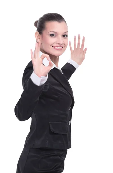 Mulher de negócios bonita sorrindo isolado sobre um branco — Fotografia de Stock