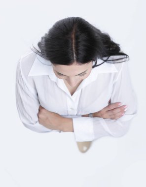 Yukarıdan görüntüleyin. dört gözle genç iş kadını