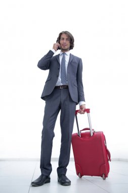 işadamı cep telefonunuzda konuşurken seyahat çanta