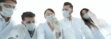 bilim adamları test tüpleri ve laboratuar mikroskobu ile çalışma