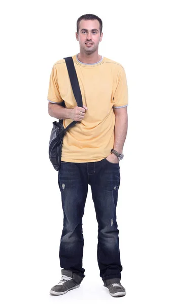 Slylish fashion man traveling with a bag — Stock Photo, Image