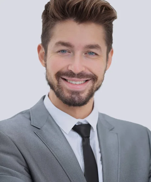 De cerca retrato de un hombre de negocios guapo sonriente sobre blanco — Foto de Stock