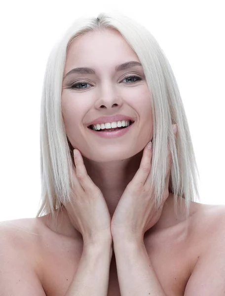 Close-up de uma mulher bonita com cabelo loiro — Fotografia de Stock