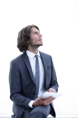 Dijital tablet kopya alanı seyir ile portre .businessman