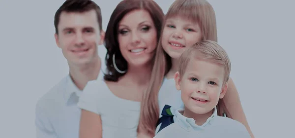 The image of a happy family with smiling son in the foreground — Stock Photo, Image