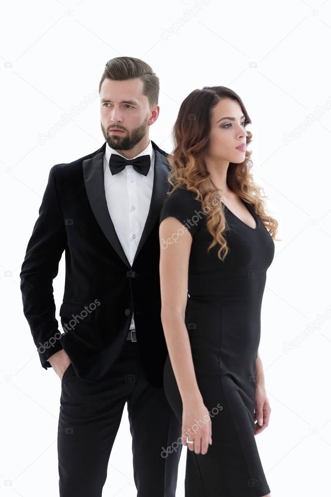 Handsome man and woman in black dress