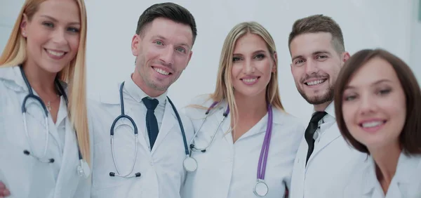Smiling Team of Doctors at Hospital Making Selfie . — стоковое фото