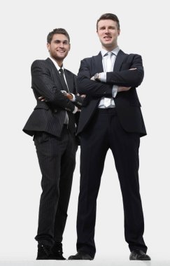 Beyaz arka plan üzerinde izole ayakta, tam growth.two iş ortakları.