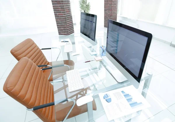 Stylish workplace with computer in modern office — Stock Photo, Image