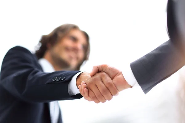 Handshake closeup podnikatelka a podnikatel. — Stock fotografie