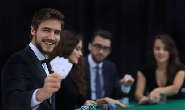 Player to the casino with a combination of four aces. — Stock Photo, Image