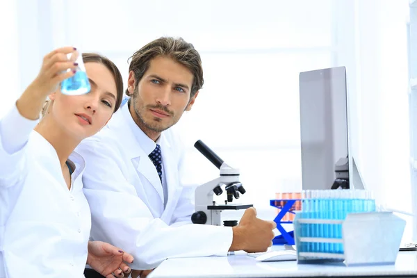 Equipe de Biólogos Pesquisadores Trabalhando em Laboratório — Fotografia de Stock