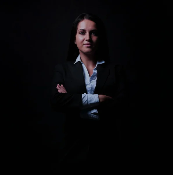 Повнометражний портрет бізнес-леді ізольовано на чорному фоні — стокове фото