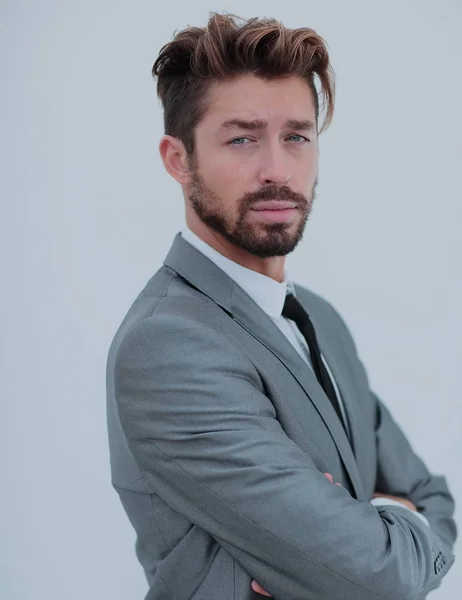 De cerca retrato de un hombre de negocios guapo sonriente sobre blanco — Foto de Stock