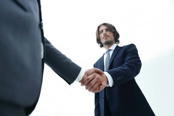 会面时与商界握手的特写. — 图库照片