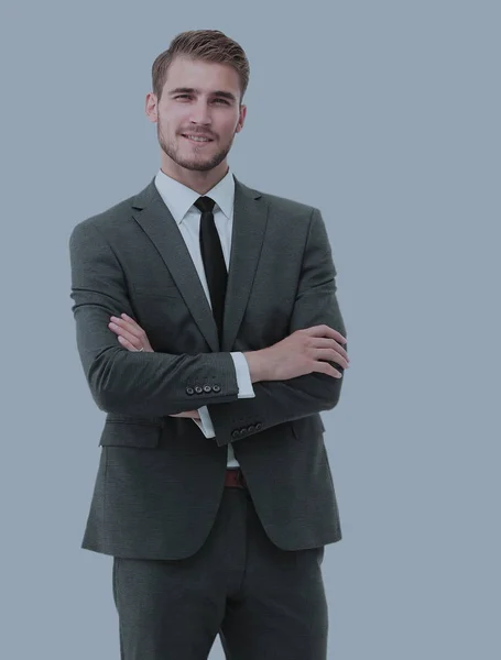 Porträtt av en elegant stilig affärsman på grå bakgrund. — Stockfoto