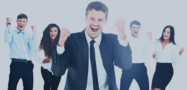 Retrato de feliz grupo de negocios exitoso en la oficina —  Fotos de Stock