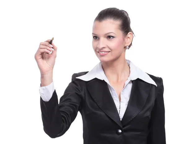 Hermosa mujer de negocios sonriendo aislada sobre un blanco — Foto de Stock