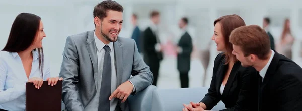 Happy business people talking on meeting at office — Stock Photo, Image