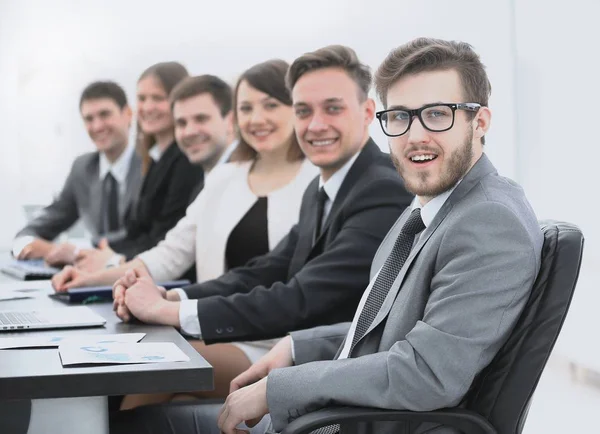 Businessman and business team at the workplace — Stock Photo, Image