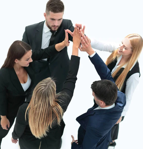 Gruppe von Geschäftsleuten zeigt seinen Erfolg, die Hände ineinander gefaltet. — Stockfoto