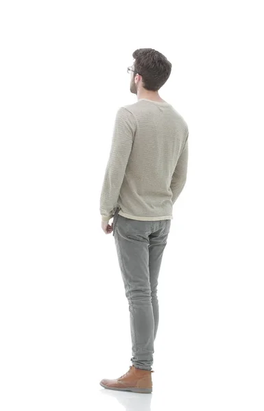 Rückansicht. in voller Länge. junger Mann im grauen Pullover — Stockfoto